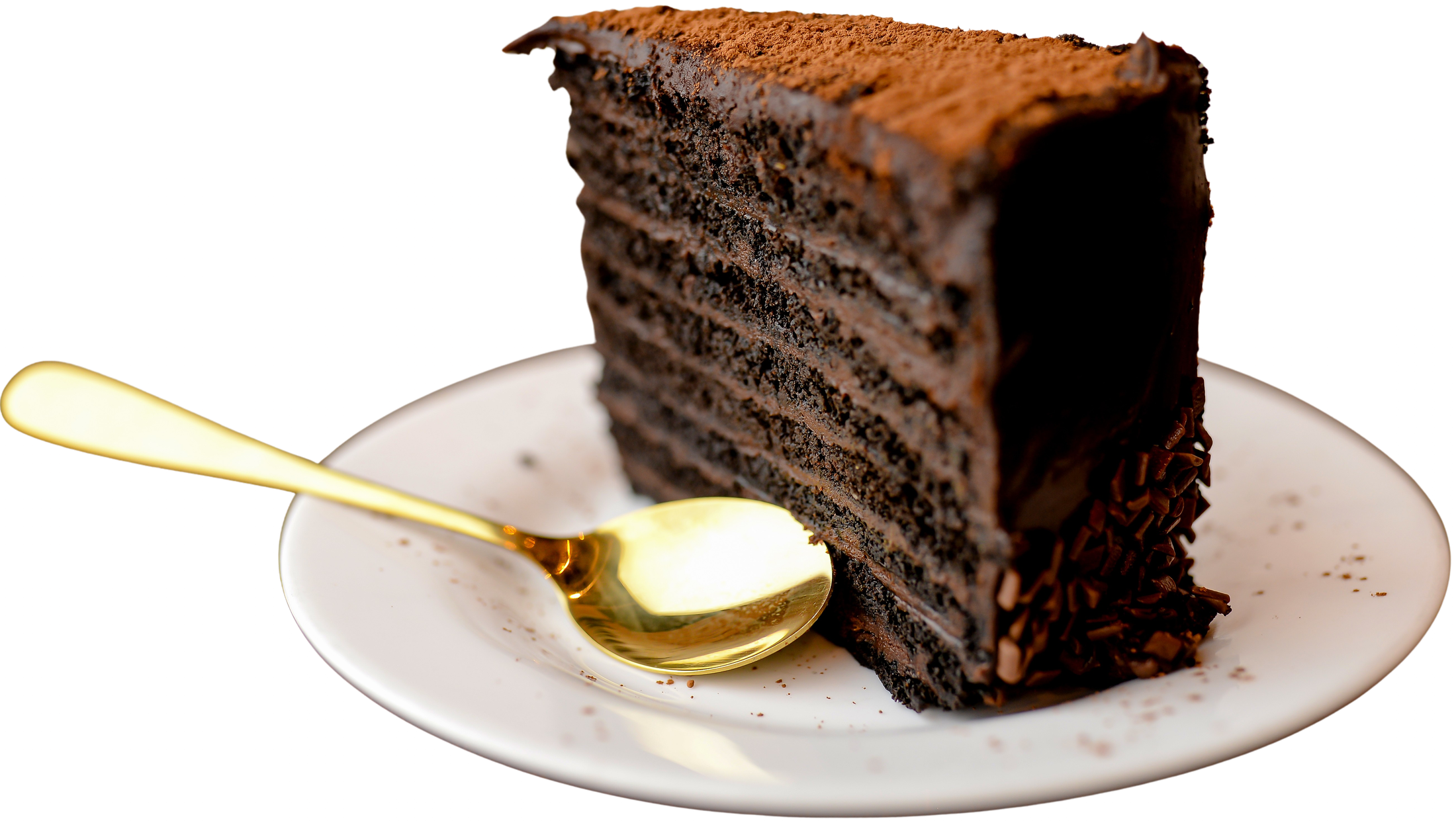Fatia de Devil’s Cake da Fada Madrinha, em camadas de chocolate